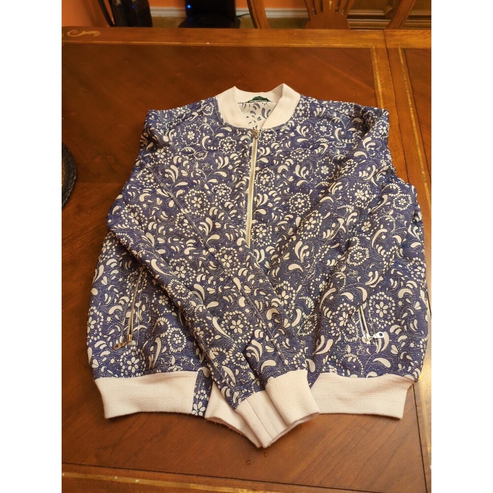 Mens L Jacket Paisley & Gray Bomber Zip Up